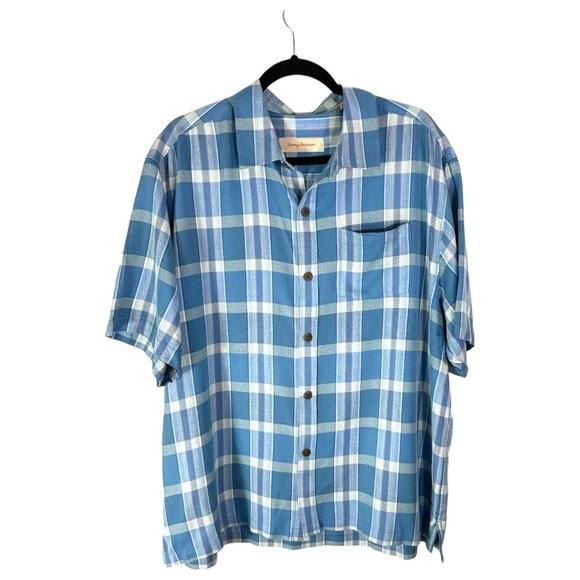 Tommy Bahama 100% Silk Short Sleeve Button Down Shirt Blue Size XL